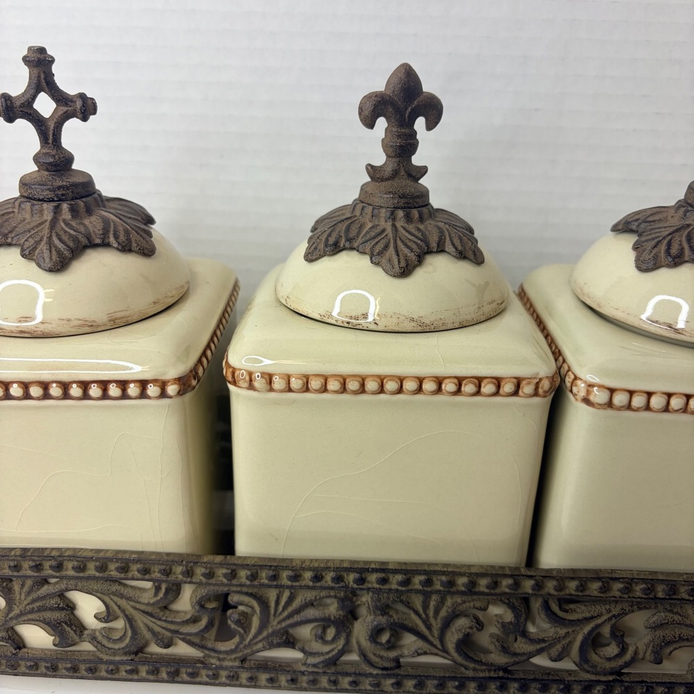Gracious Goods Spice Jars Faith Hope Love Canister Set Metal Holder Acanthus - Picture 3 of 8